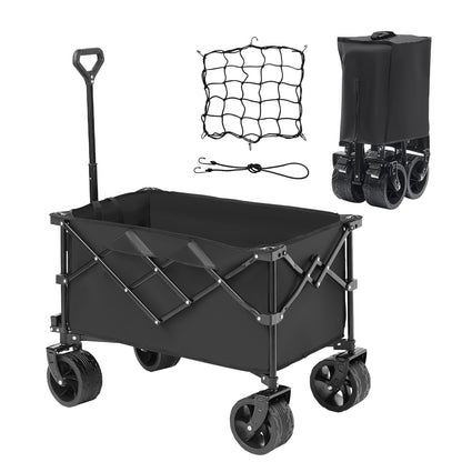 VEVOR Collapsible Folding Wagon, 220 L Beach Wagon Cart With All-Terrain Wheels, Heavy Duty Folding Wagon Cart Max 330 Lbs With Drink Holders, Sports Wagon For Camping, Shopping, Garden - Outdoor Chilling