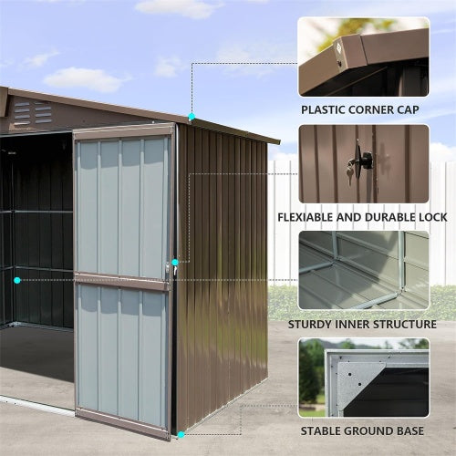 Outdoor Storage Shed 8.2' X 6.2', Metal Steel Utility Tool Shed Storage House With Double Lockable Doors &Air Vents For Backyard Patio Garden Lawn Brown
