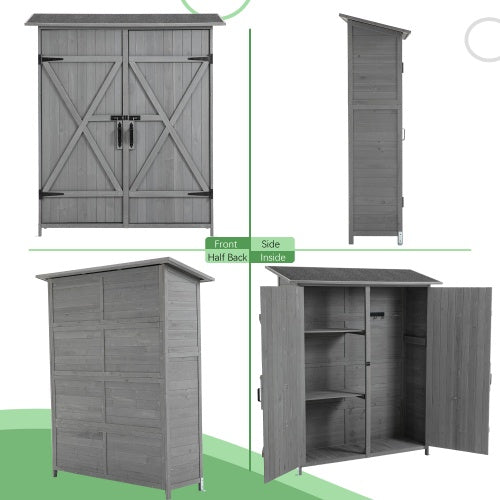 56L X 19.5W X 64H Outdoor Storage Shed With Lockable Door, Wooden Tool Storage Shed W Detachable Shelves   Pitch Roof