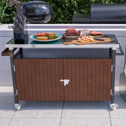 Outdoor Barbecue Cart With Stainless Steel Tabletop