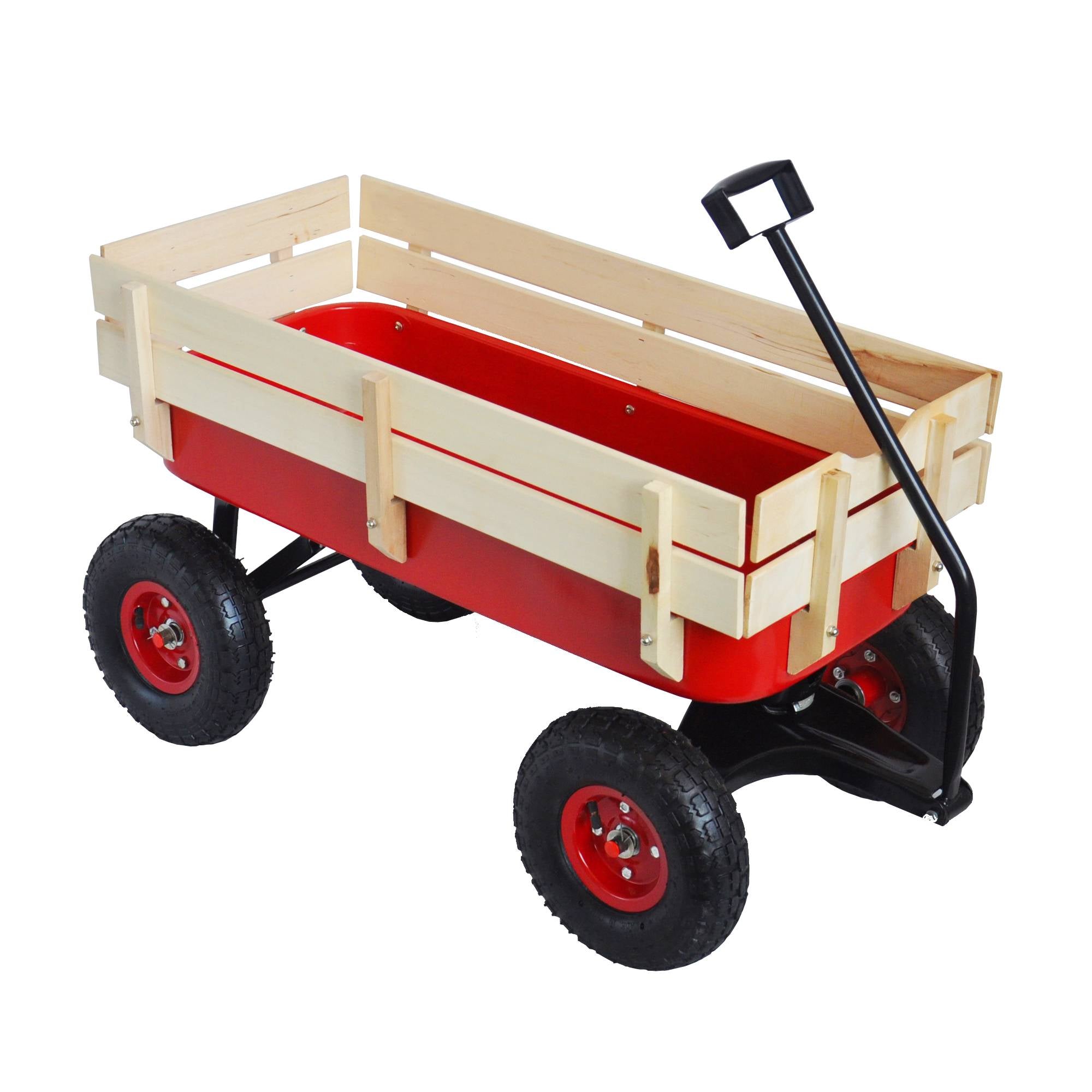 Outdoor Wagon All Terrain Pulling W Wood Railing Air Tires Children Kid Garden