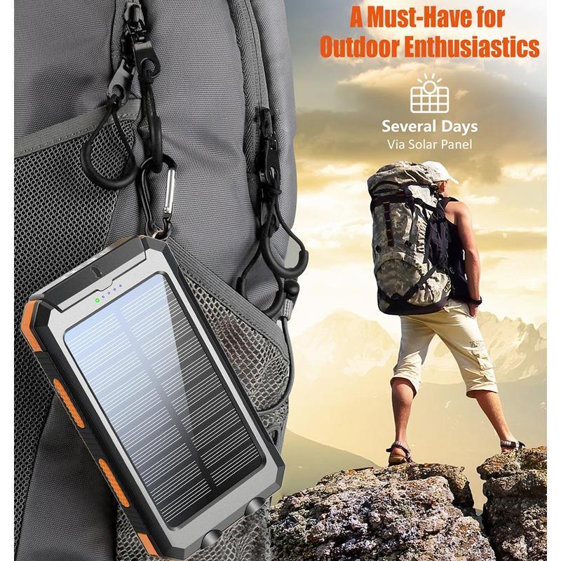 Solar Charger, 8000mAh Portable Solar Power For All Mobile Phones, Waterproof Battery Pack, Outdoor External Backup Power Charger Dual USB 5V Output -LED Flashlight, Perfect For Camping Trips - Outdoor Chilling
