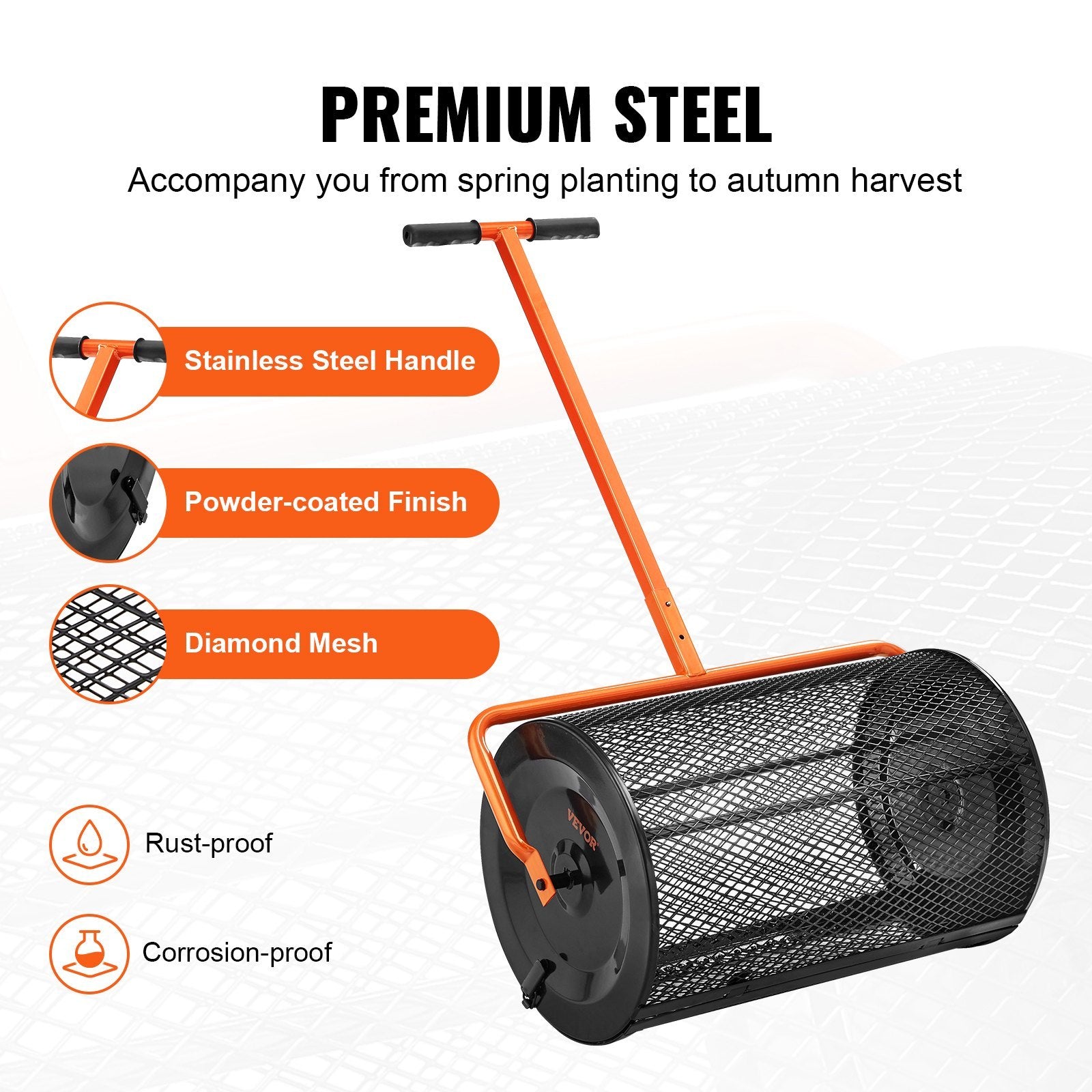 VEVOR Compost Spreader Peat Moss Spreader 24 Inch Wide Height Adjustable Lawn & Garden Spreaders Compost, Top Soil, Mulch - Durable Lightweight Multi-Purpose Yard Care Equipment