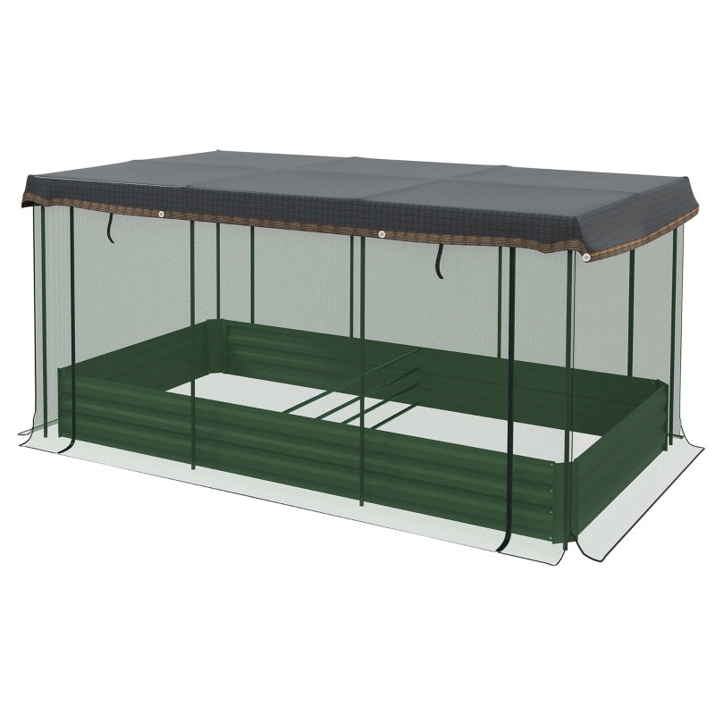 Galvanized Steel Planter Box With Crop Cage And Shade Cloth, Raised Garden Bed-Green
