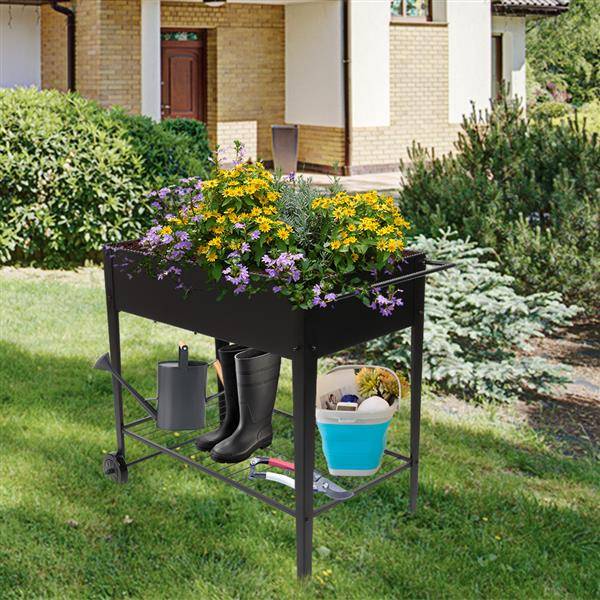 Mobile Metal Raised Garden Bed Cart With Legs For Outdoor House Patio