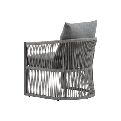 Set Of 2 Modern Gray Curved Aluminum Lounge Chair With Stylish Rope-Weave Design And Cushioned Comfort, Perfect For Outdoor Living
