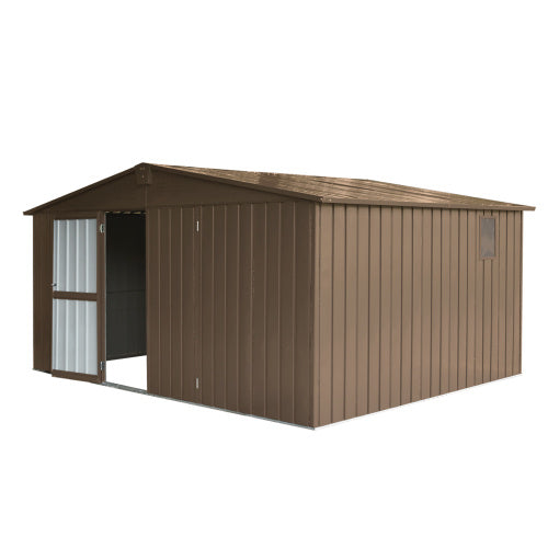 Storage Shed 11 X 12.5  With Galvanized Steel Frame & Windows, Outdoor Garden Shed Metal Utility Tool Storage Room With Lockable Door For Patio Brown