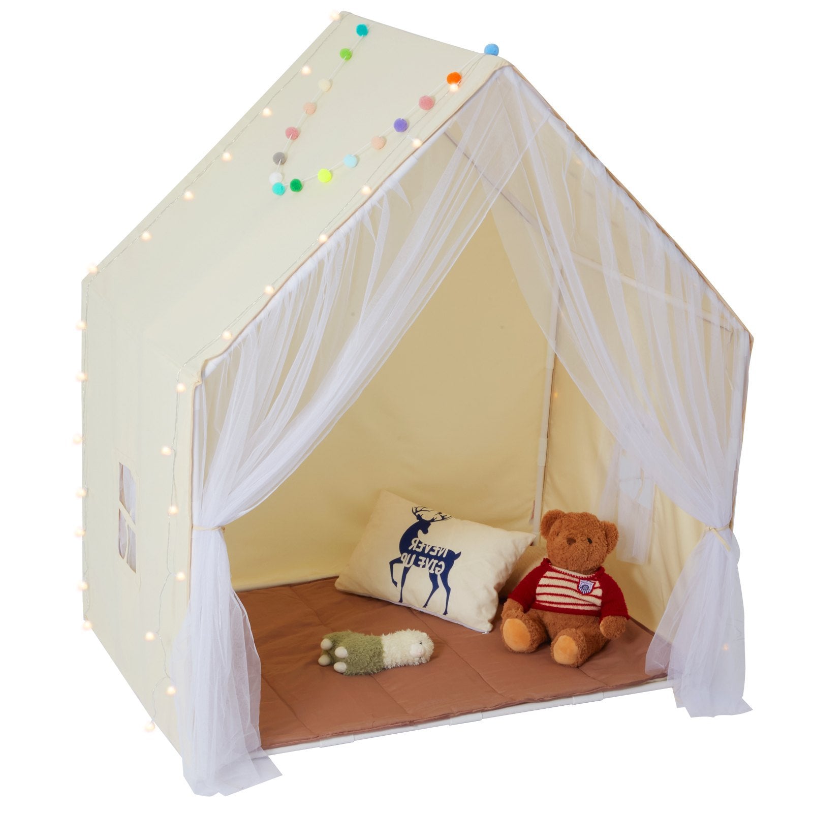VEVOR Kids Play Tent, Kids Tent For Kids 1-5 Years Old, Toddler Tent With Mat And Tent Lamp, Tent For Kids With Windows For Indoor And Outdoor, Yurt Tent For Boys And Girls, Beige - Outdoor Chilling