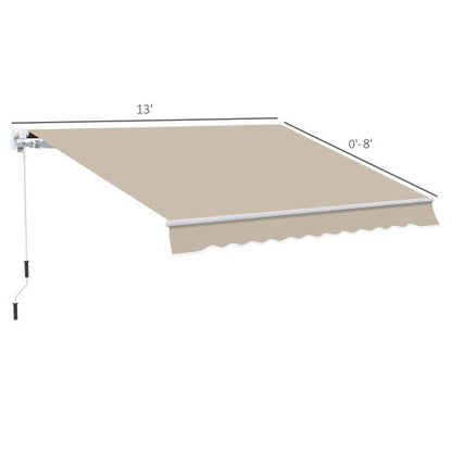 Out Sunny 13 X 8 Retractable Awning, Patio Awnings, Sunshade Shelter W  Manual Crank Handle, UV & Water-Resistant Fabric And Aluminum Frame For Deck, Balcony, Yard, Beige