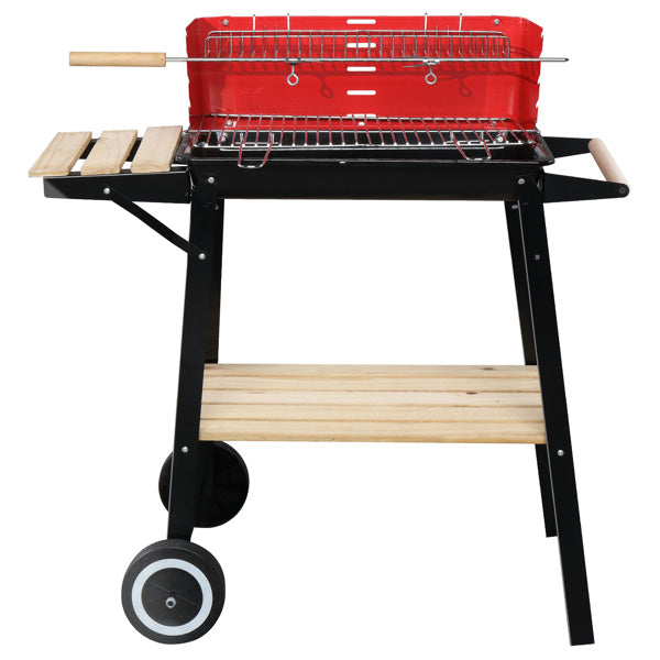 85X42X86cm Black And Red Four-Legged Wheeled Square Enamel Charcoal Oven