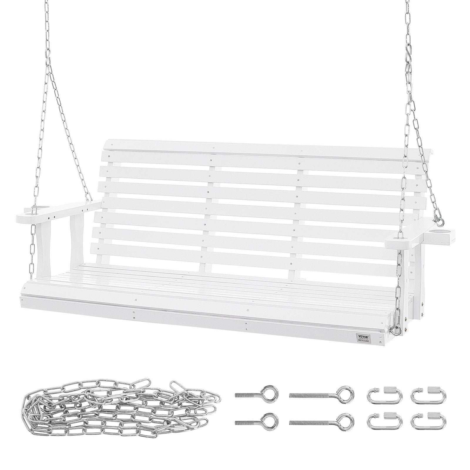 VEVOR Wooden Porch Swing 5.5 Ft, Patio Bench Swing For Courtyard & Garden, Upgraded 880 Lbs Strong Load Capacity, Heavy Duty Swing Chair Bench With Hanging Chains For Outdoors, White - Outdoor Chilling