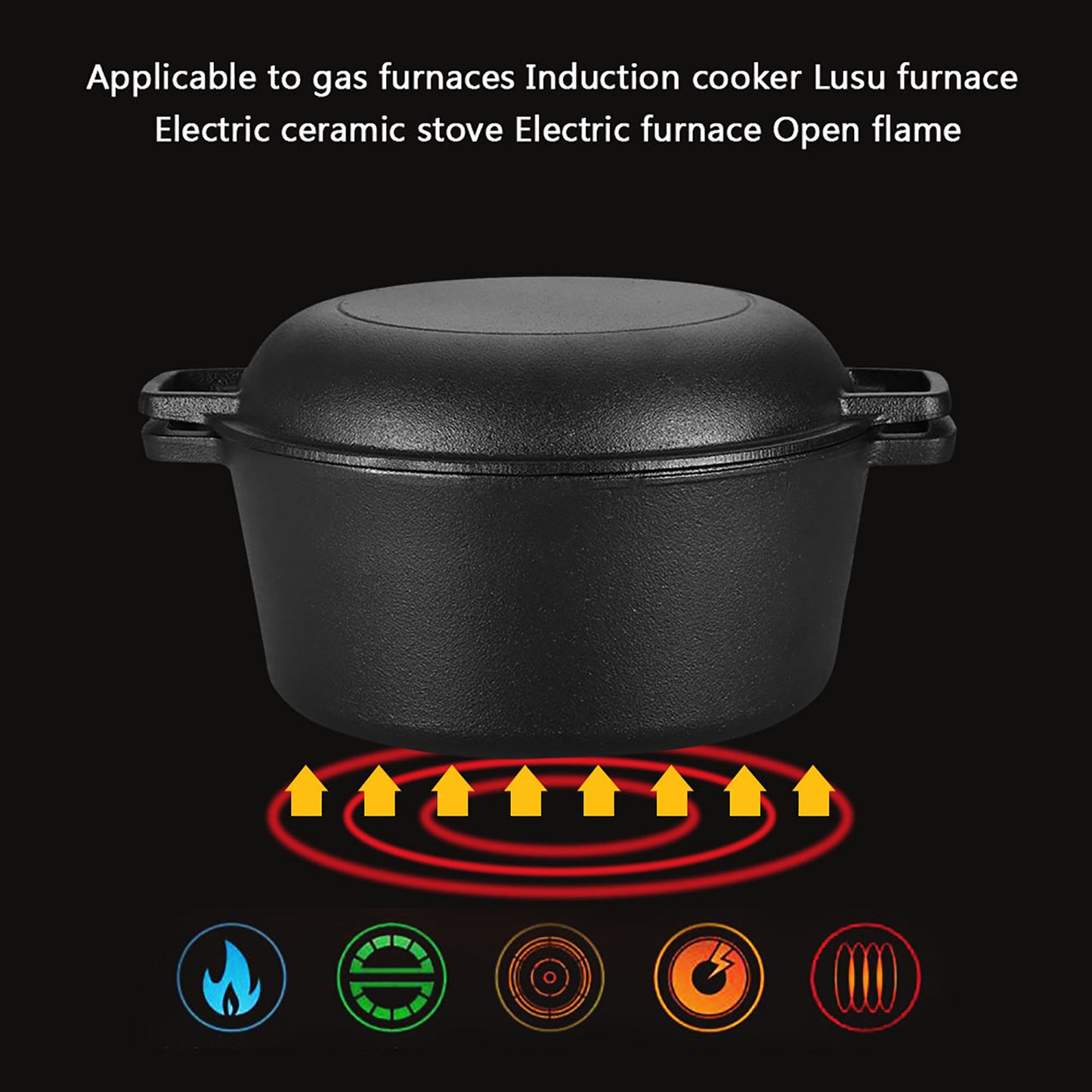 2 in 1 Seasoned Cast Iron Double Dutch Oven Combo Cooker