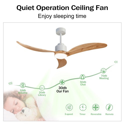 Ceiling Fan With Dimmable LED Light Remote Control, Quiet DC Motor 6 Speed Levels, Adjust Height 3 PCS Rod Reversible Ceiling Fan, For Patio Living Room, Bedroom, Office, Indoor. White Natural