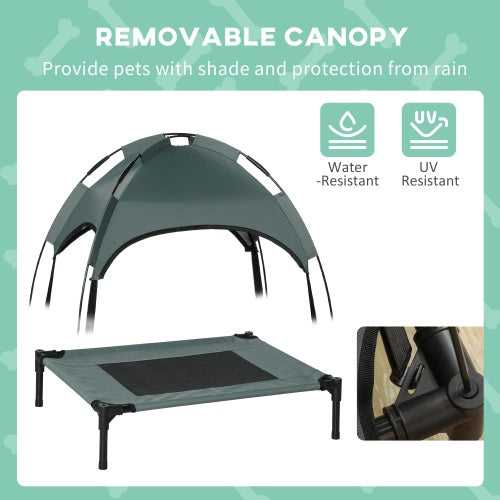 Paw Hut Elevated Portable Dog Cot Pet Bed With UV Protection Canopy Shade, 24 Inch, Gray