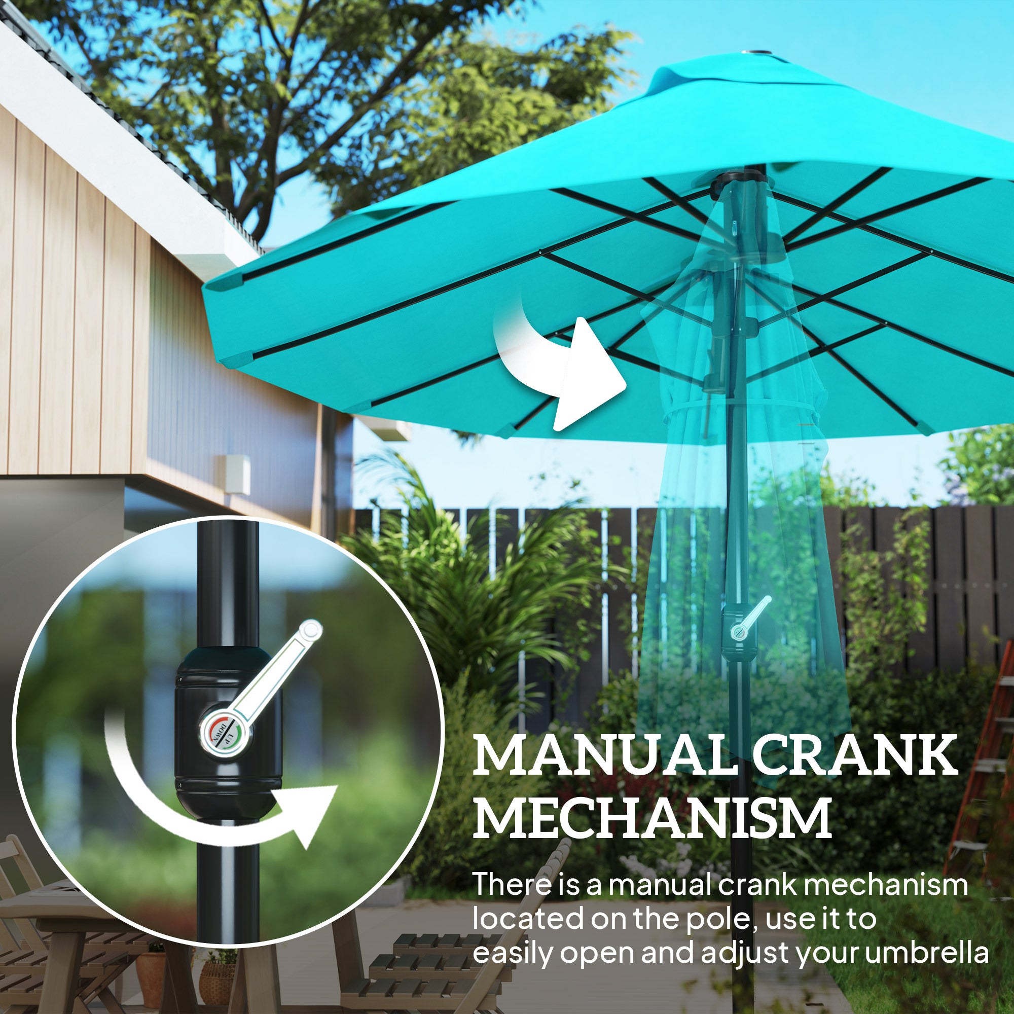 Patio Umbrella 15ft Double-Sided Outdoor Market Extra Large Umbrella With Crank Handle For Backyard, Light Blue