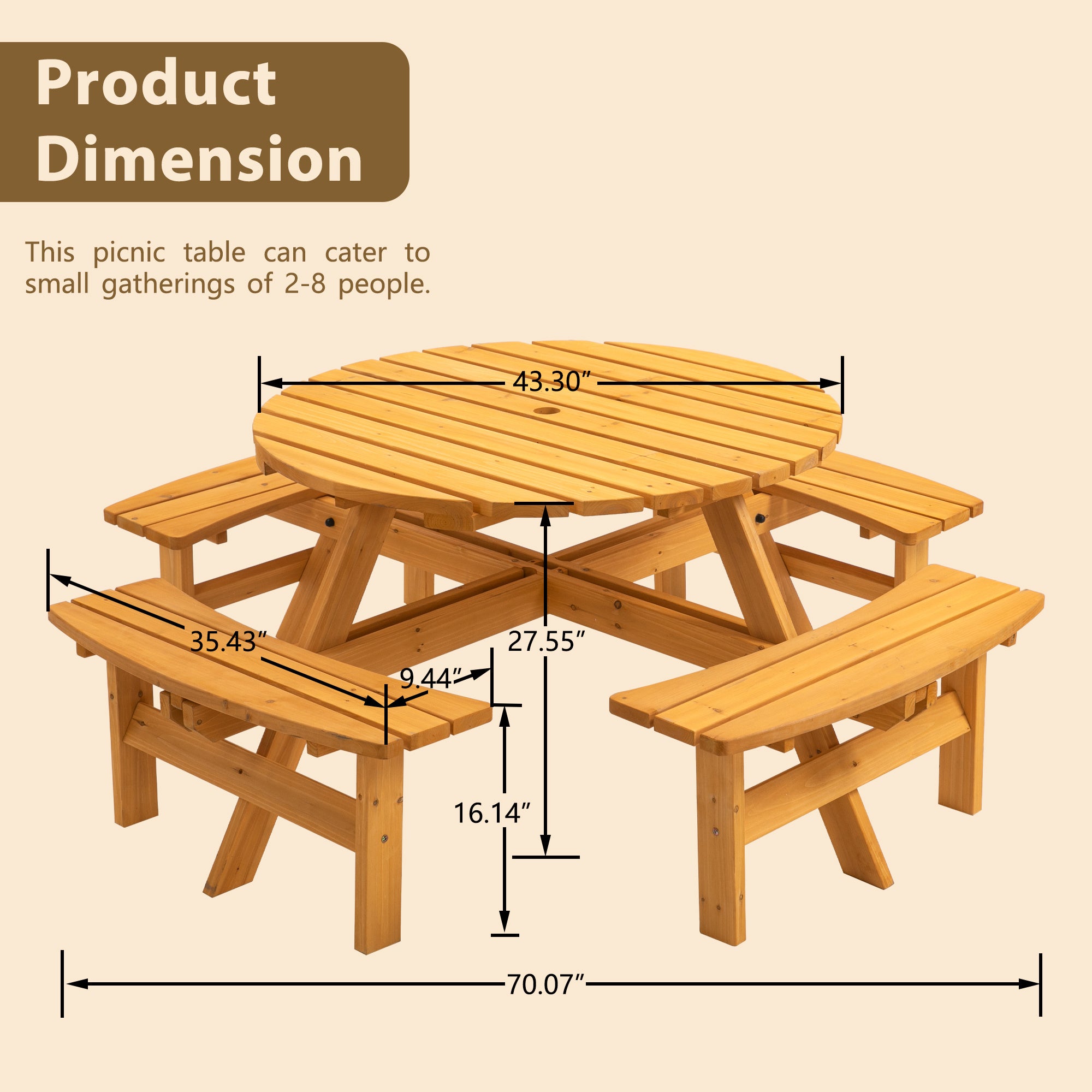 Circular Outdoor Wooden Picnic Table For Patio, Backyard, Garden, DIY - Outdoor Chilling