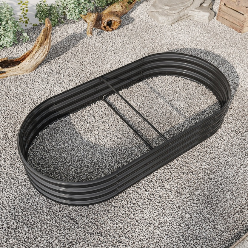 Raised Garden Bed Outdoor, Oval Metal Planter For Plants, Vegetables, Flowers