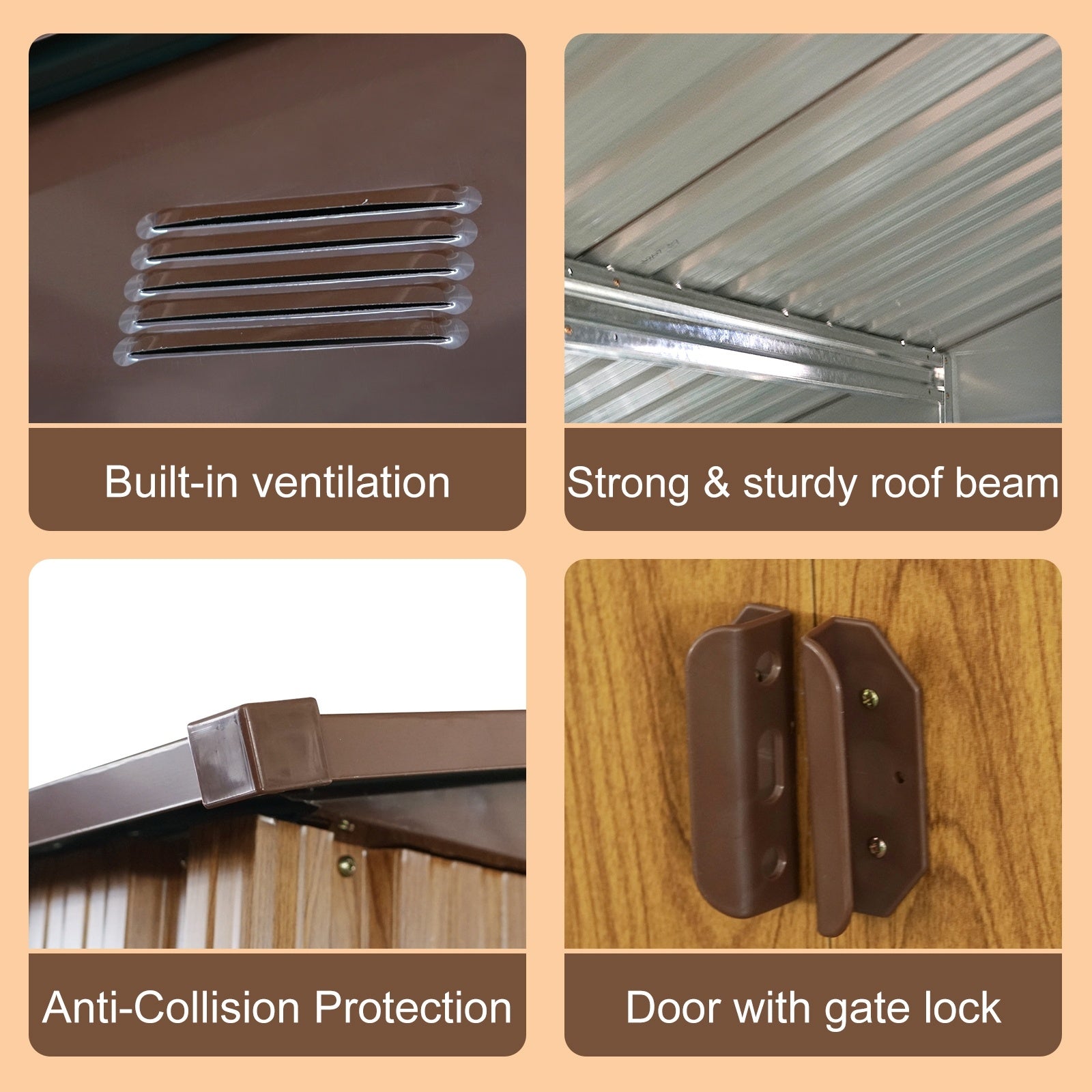 10ft X 8ft Outdoor Metal Storage Shed With Metal Floor Base, Coffee