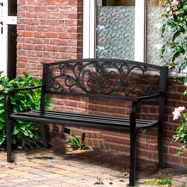 50 Inch PVC Butterfly Backrest Black Iron Bench