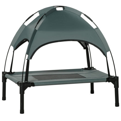 Paw Hut Elevated Portable Dog Cot Pet Bed With UV Protection Canopy Shade, 24 Inch, Gray - Outdoor Chilling