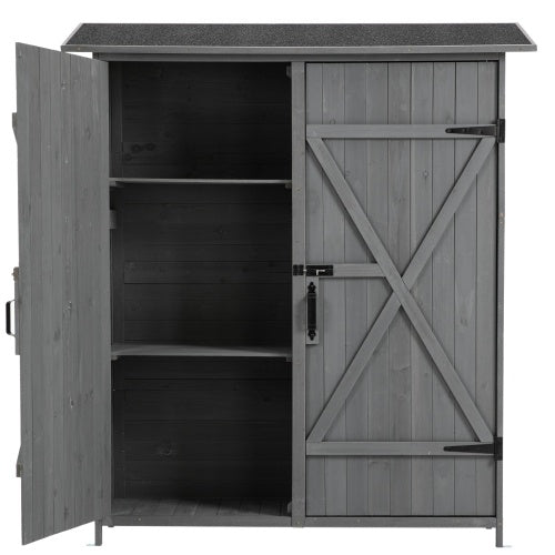 56L X 19.5W X 64H Outdoor Storage Shed With Lockable Door, Wooden Tool Storage Shed W Detachable Shelves   Pitch Roof