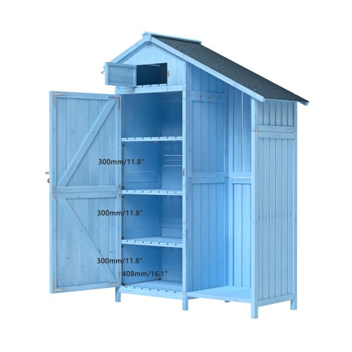 Outdoor 46.45 X21.25x70H Wood Storage Shed, Garden Tool Cabinet With Waterproof Asphalt Roof, Multiple-tier Shelves, Blue