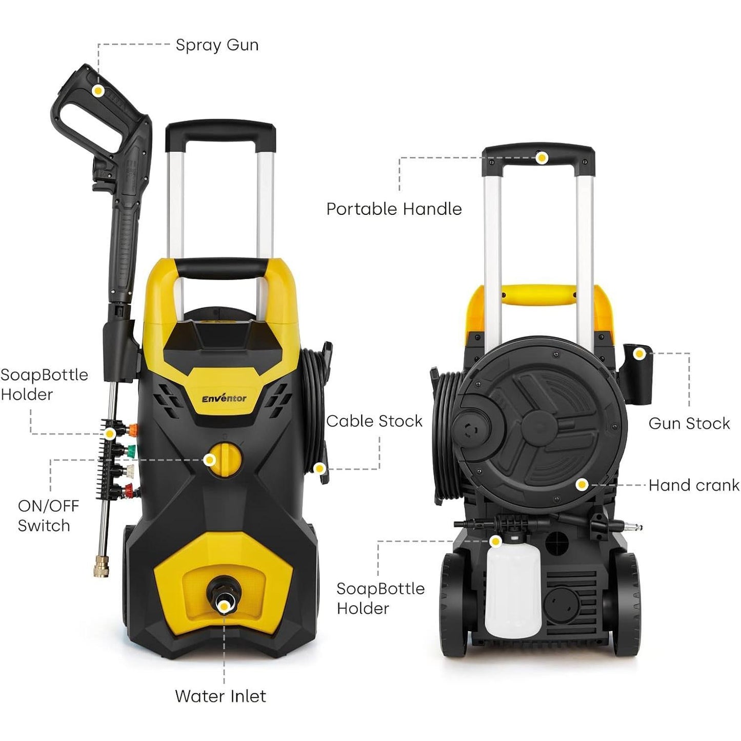 Anvite Electric High Pressure Washer 2300PSI Portable Home Garden High Pressure Cleaner With Four Nozzles And Foam Spray Gun