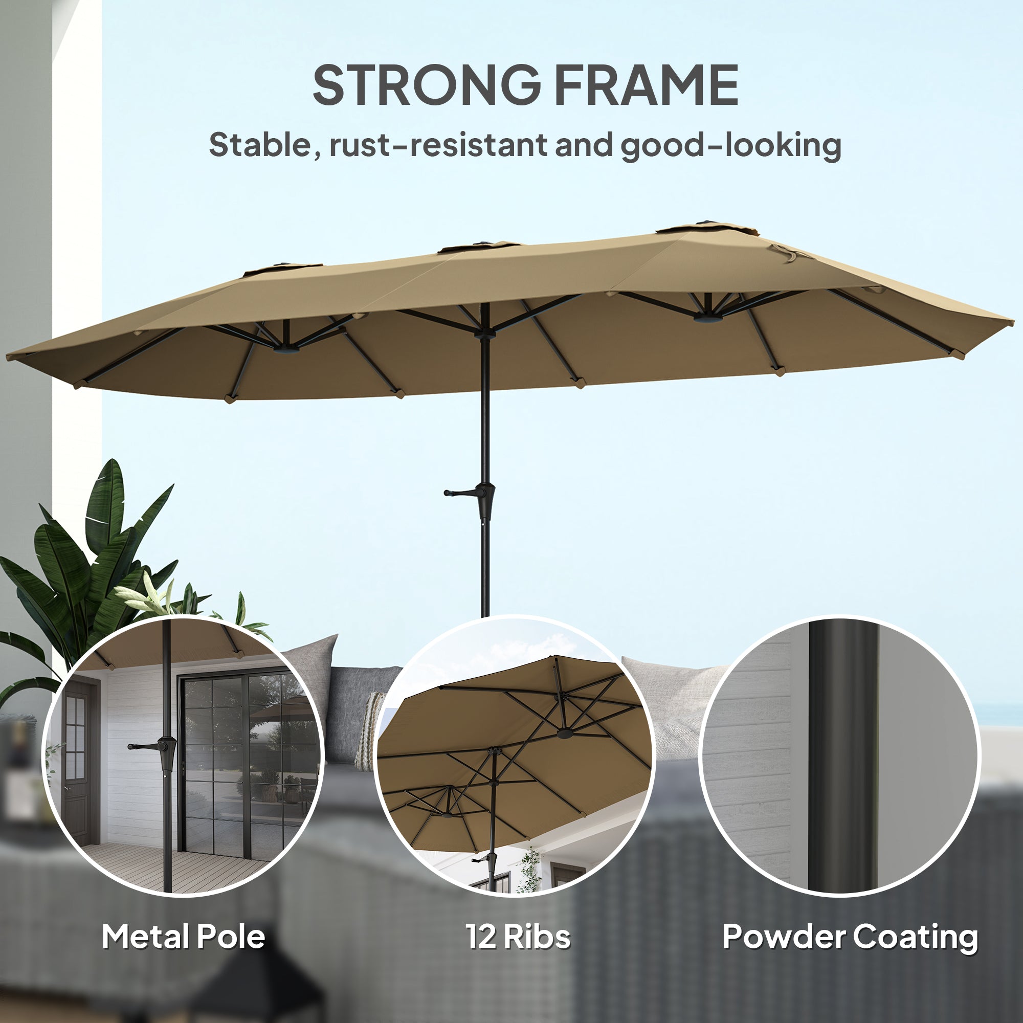 13 Ft. Extra Large Patio Umbrella With Easy Crank Handle, Vents For Outdoor, Patio, Coffee