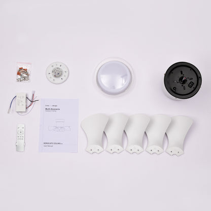 21 Inch Ceiling Fan With 3 Color Temperatures Light And Remote Control DC Motor Powerful And Low Noise Small Space Ceiling Fan For Kitchen Bedroom Dining Room Toilet Patio Matte White