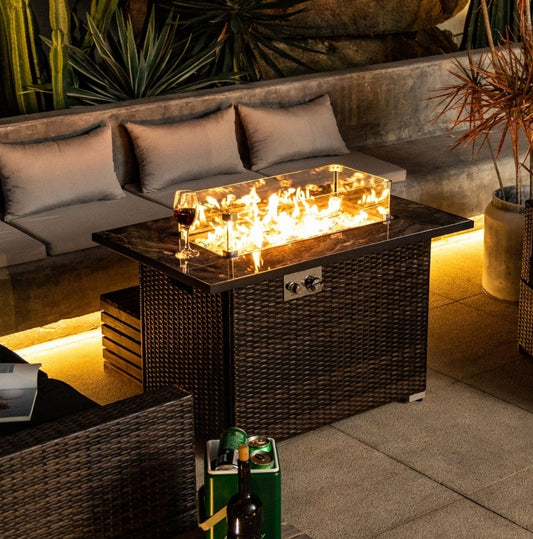 44 Outdoor Propane Fire Pit Table, Ceramic Tabletop Gas Fire Table - Outdoor Chilling