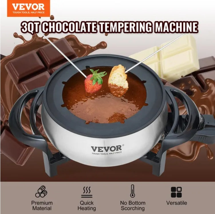 VEVOR Electric Fondue Pot Set For Cheese & Chocolate, 3 Quart Chocolate Melting Warmer, Stainless Steel Fondue Maker With Temperature Control And 8 Forks, For Hors D'Oeuvres, Entrees, And Desserts - Outdoor Chilling