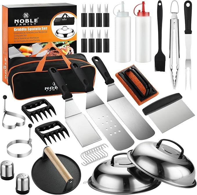 38PCS Griddle Accessories Kit, Professional Grill Tools Set For Outdoor Barbecue, Stainless Steel Griddle Spatula Set With Tongs, Smash Burger Press, Carry Bag, Perfect Grilling Gifts - Outdoor Chilling