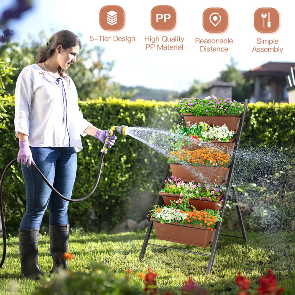5-tier Vertical Garden Planter Box Elevated Raised Bed With 5 Container
