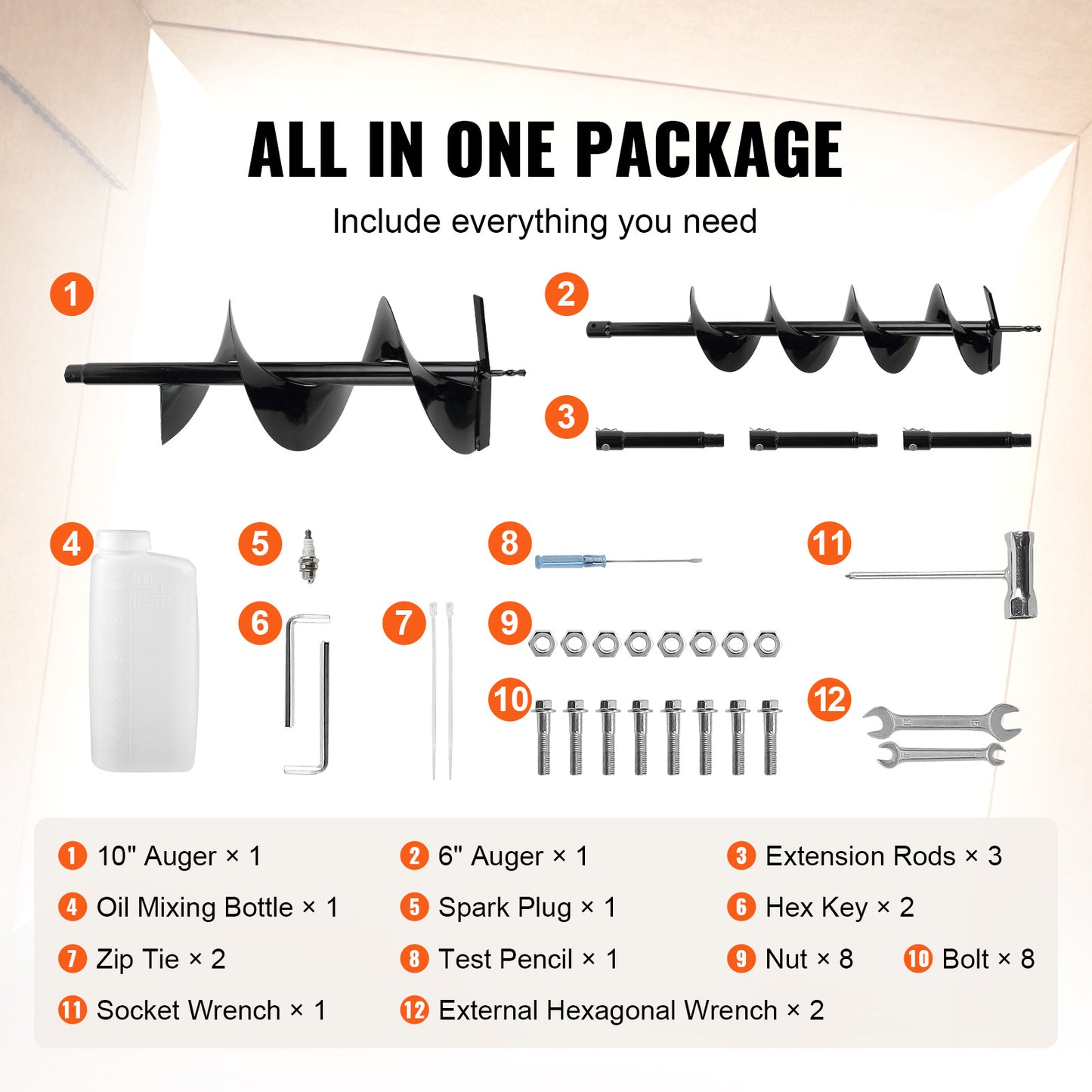 VEVOR Post Hole Digger, 52cc 1450W Auger Post Hole Digger, Gas Powered Earth Digger With Two Earth Auger Drill Bit3 Extension Rods, For Farmland, Garden And Plant, EPA Certification - Outdoor Chilling
