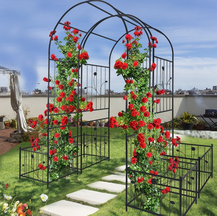 Metal Garden Arch With Plant Stands 79.5W X 86.6H Climbing Plants Rose Support - Outdoor Chilling