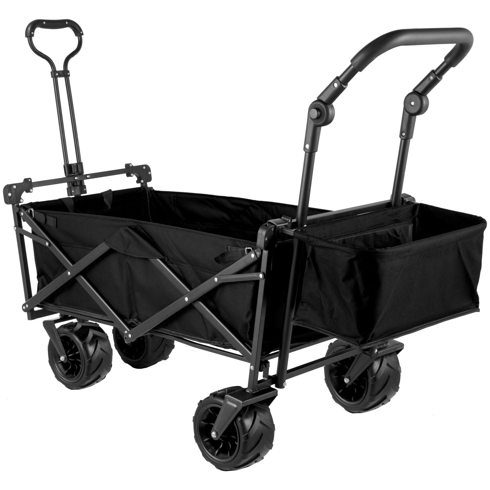 VEVOR Extra Large Collapsible Garden Cart With Removable Canopy, Folding Wagon Utility Carts With Wheels And Rear Storage, Wagon Cart For Garden, Camping, Grocery Cart, Shopping Cart, Black - Outdoor Chilling