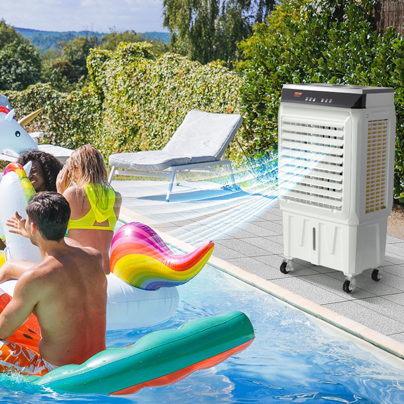 VEVOR Evaporative Air Cooler, 2100 CFM, Oscillating Swamp Cooler With Adjustable 3 Speeds And 12 H Timer, 7 Gal Portable Air Cooler For 750 Sq.ft, Indoor Outdoor Use