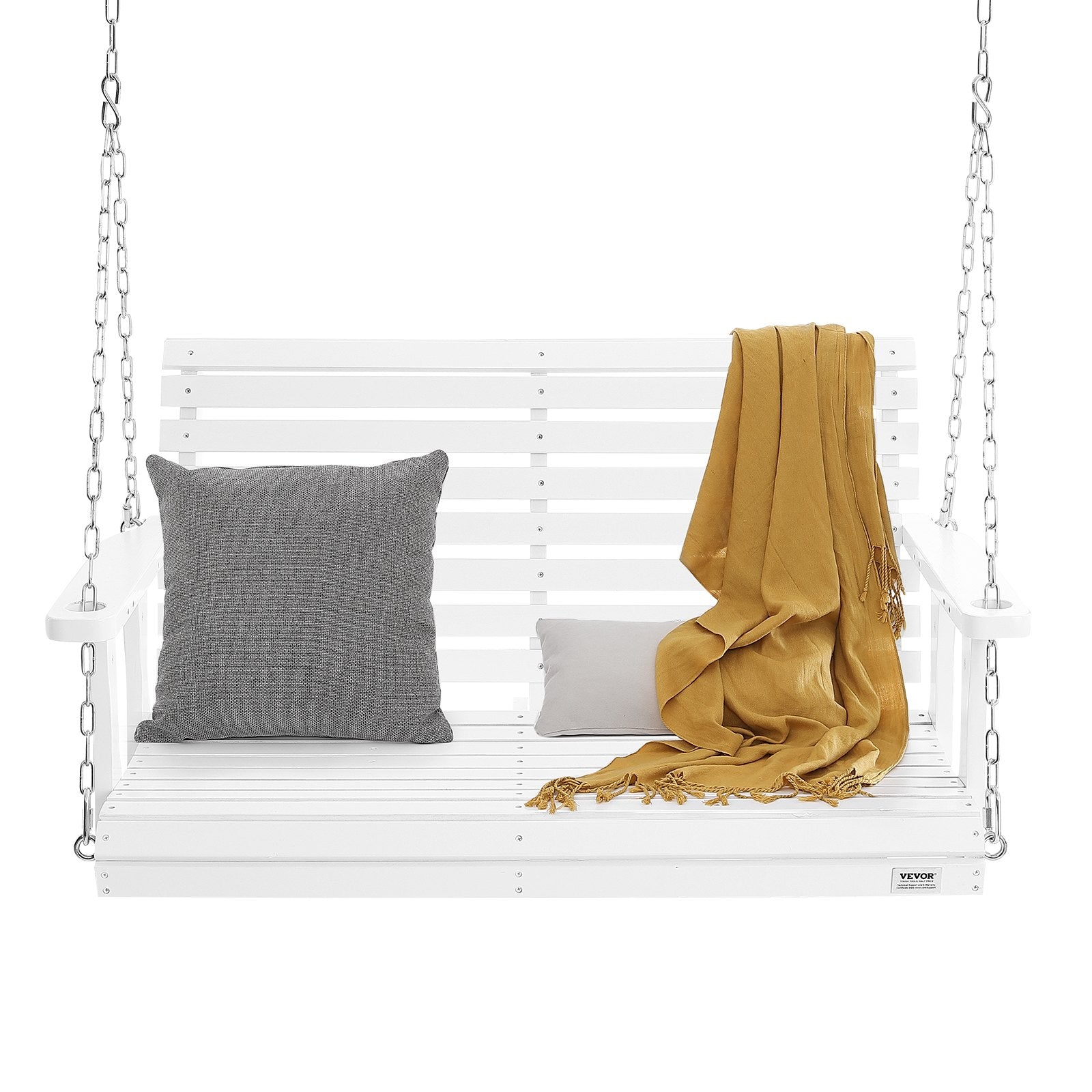 VEVOR Wooden Porch Swing 4 Ft, Patio Bench Swing For Courtyard & Garden, Upgraded 880 Lbs Strong Load Capacity, Heavy Duty Swing Chair Bench With Hanging Chains For Outdoors, White