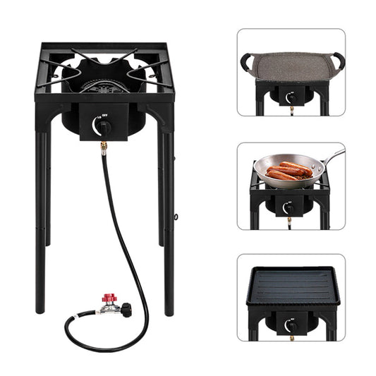 Outdoor Camp Stove High Pressure Propane Gas Cooker Portable Cast Iron Patio Cooking Burner Single Burner 75000-BTU