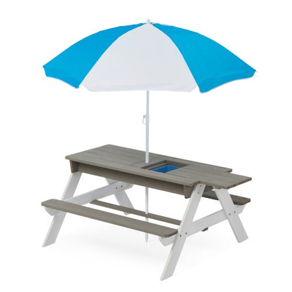 3-in-1 Outdoor Wooden Picnic Table For Kids With Umbrella