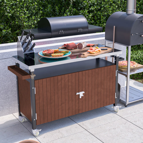 Outdoor Barbecue Cart With Stainless Steel Tabletop