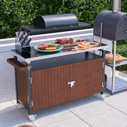 Outdoor Barbecue Cart With Stainless Steel Tabletop