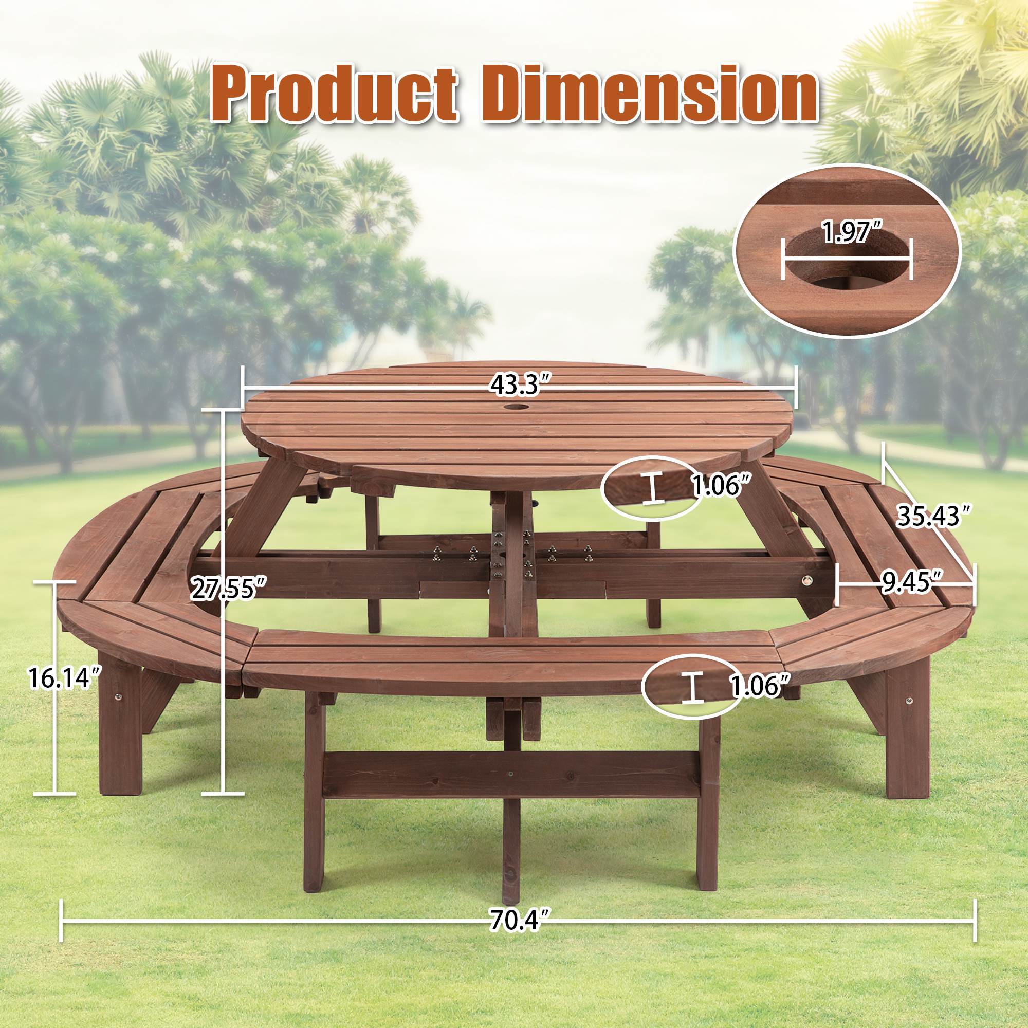 Circular Outdoor Wooden Picnic Table For Patio, Backyard, Garden, DIY