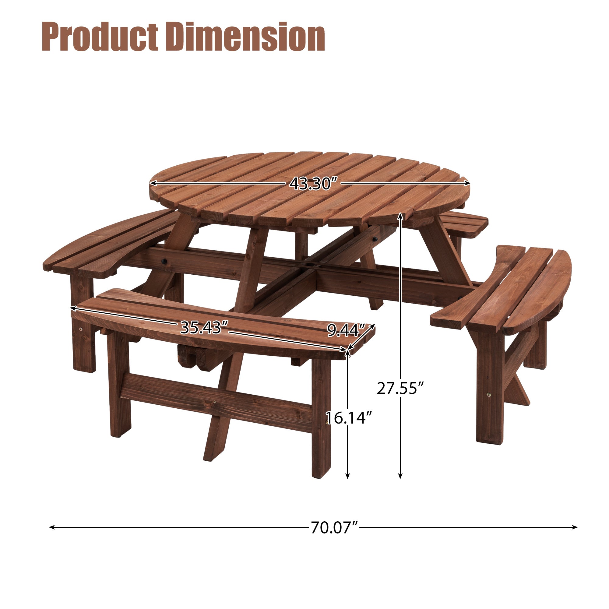 Circular Outdoor Wooden Picnic Table For Patio, Backyard, Garden, DIY