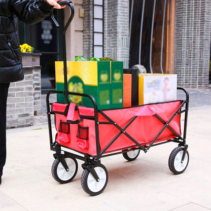 Folding Wagon Garden Shopping Beach Cart Red