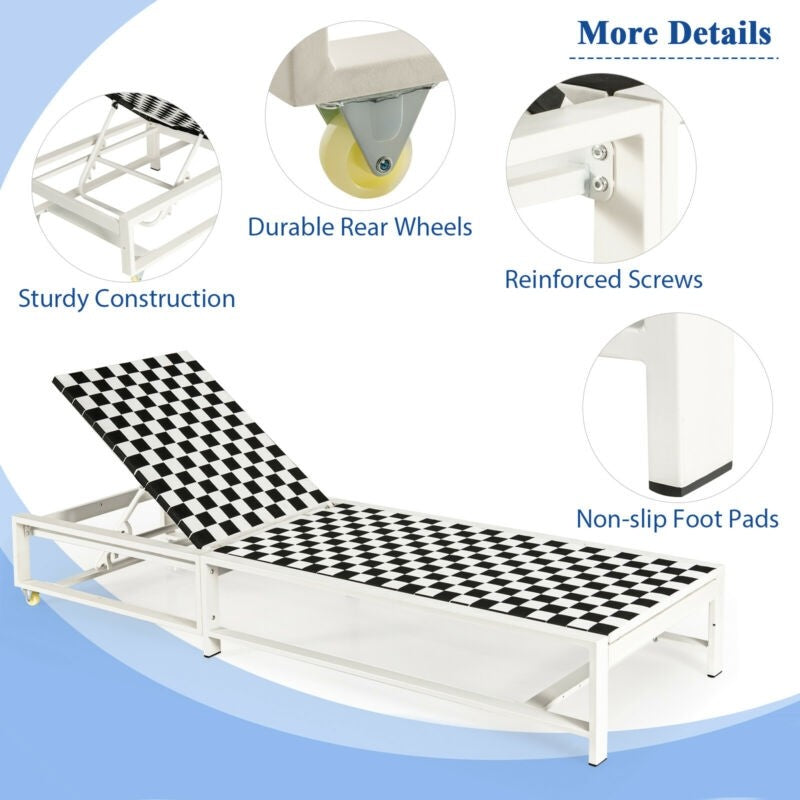 Patio Adjustable Reclining Chair Lounge Chair Chaise For Garden Deck Wheel