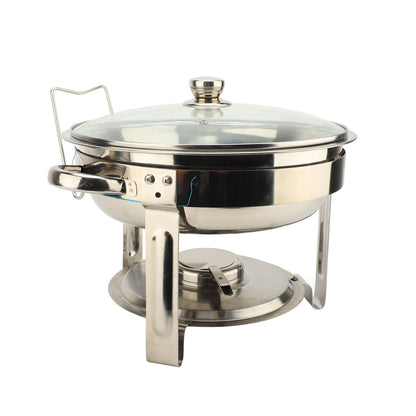 Buffet Chafing Dish Stainless Steel Round Catering Chafers with Glass Lid Detachable Alcohol Stove 4PCS