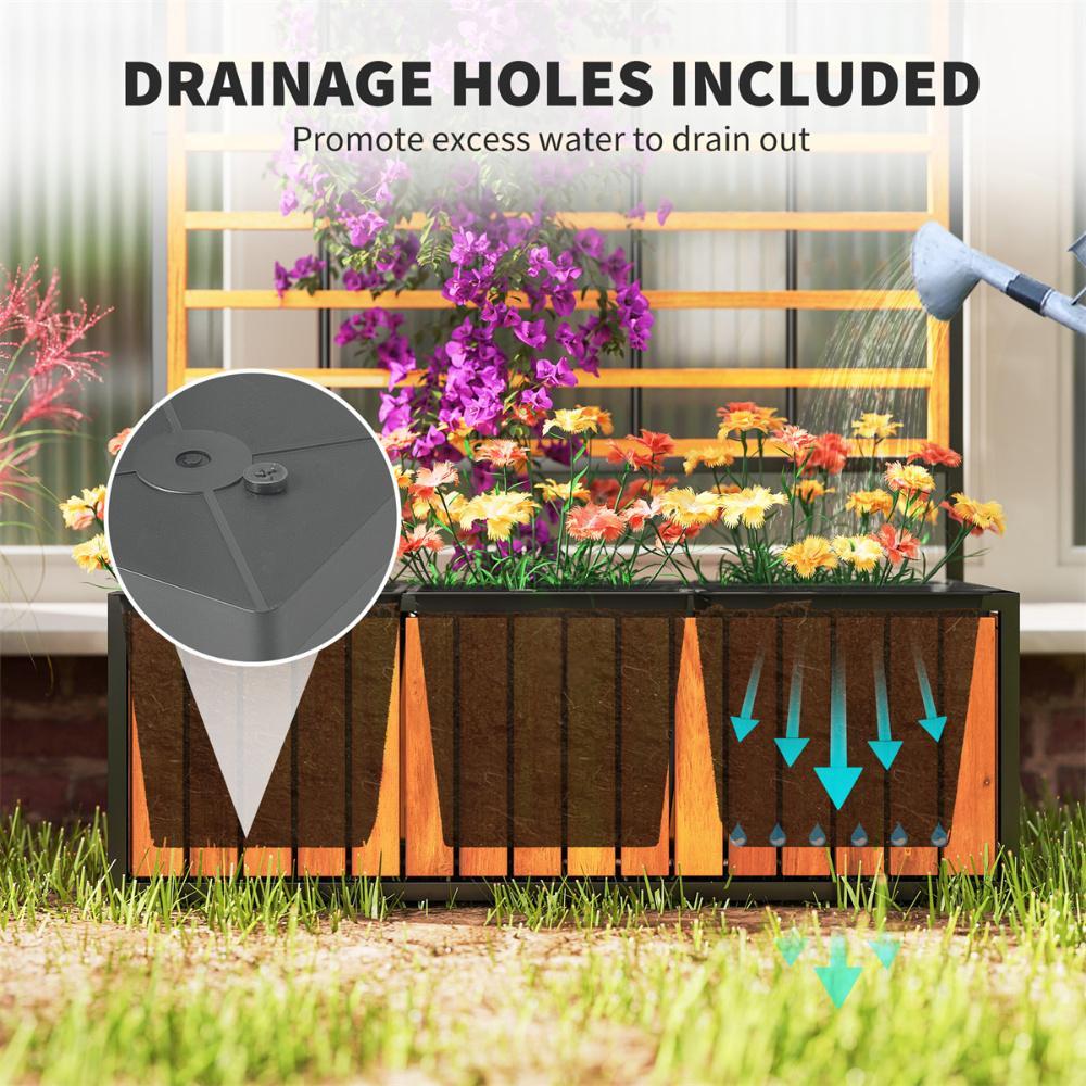 Wooden Raised Garden Bed With Trellis, Removable Pots For Backyard-Teak