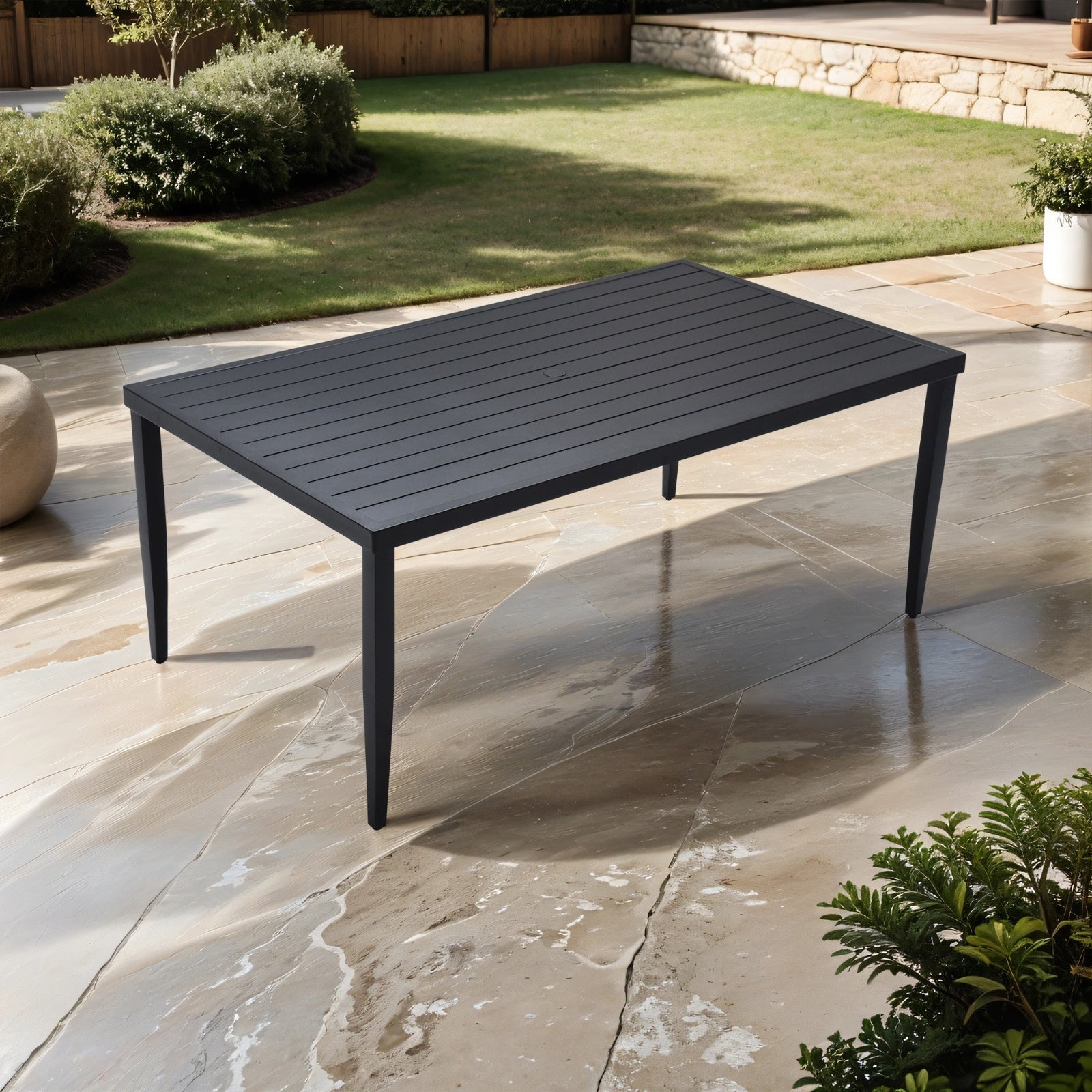 Outdoor Patio Aluminum 40x70 Rectangle Dining Table With Tapered Feet  Umbrella Hole, Ember Black - Outdoor Chilling