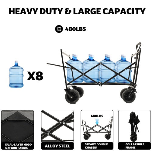 480Lbs Collapsible Wagon With Canopy,Wagon Stroller With 7 All-Terrain Wheels, Lightweight Foldable Wagon, Large Capacity For Camping, Shopping, Sports, And Garden Use,purple With Mosquito Net